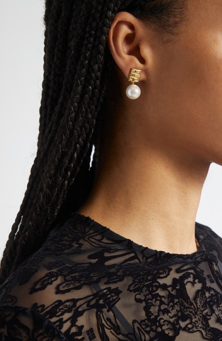 Givenchy 4G Stud Imitation Pearl Earrings, Alternate, color, White/ Golden