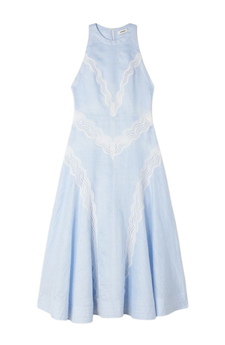 SANDRO Maxi dress with lace details, Alternate, color, Ciel / Blanc
