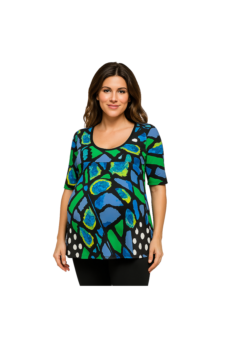 Maternity Butterfly Print Elbow Sleeve Casual Tunic Top, Main, color, Blue Multi