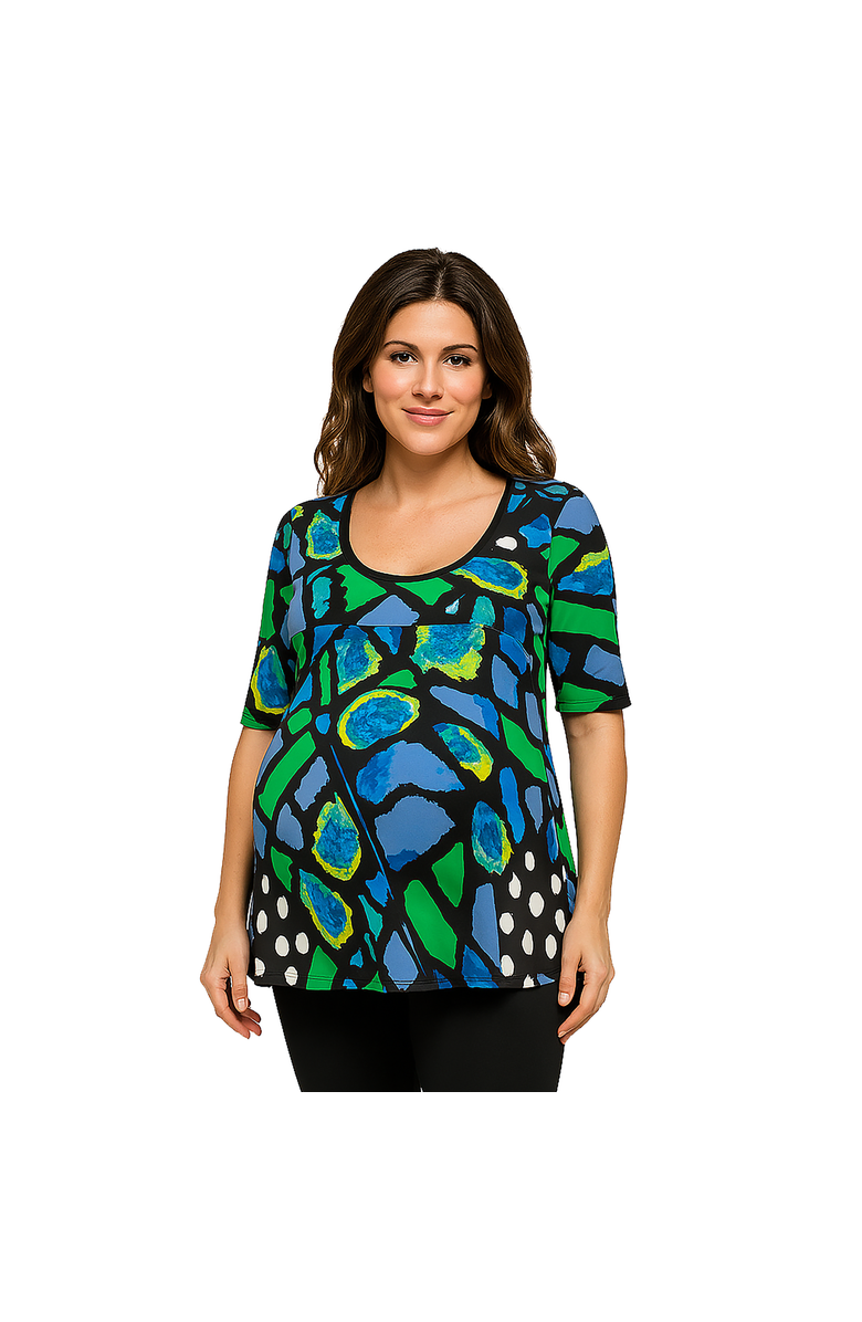 24seven Comfort Apparel Maternity Butterfly Print Elbow Sleeve Casual Tunic Top, Main, color, Blue Multi