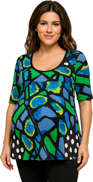 24seven Comfort Apparel Maternity Butterfly Print Elbow Sleeve Casual Tunic Top