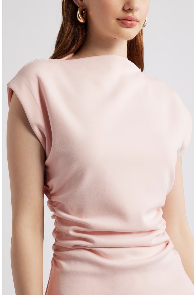 Ruched Funnel Neck Midi Dress, Alternate, color, PINK WISP