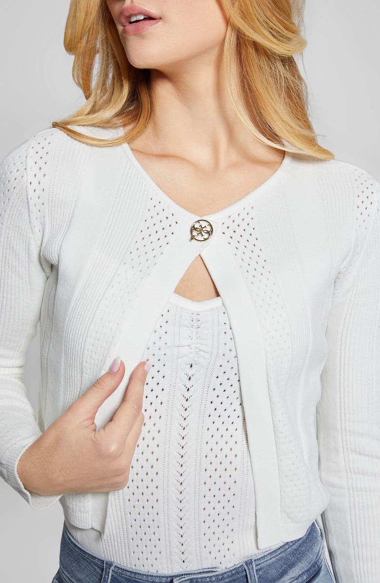GUESS Cecilia Cotton Blend Pointelle Cardigan, Alternate, color, 