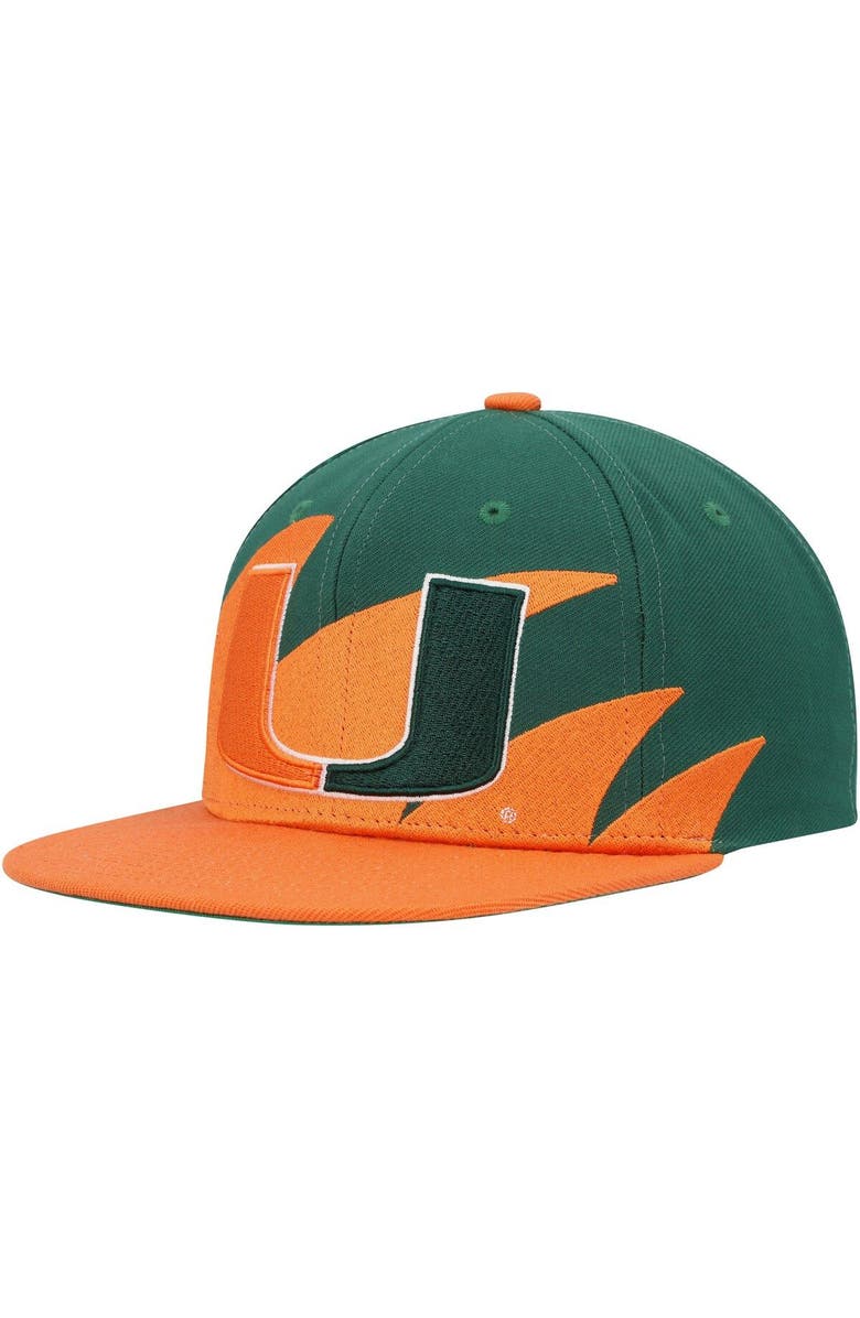 Mitchell & Ness Men's Mitchell & Ness Orange/Green Miami Hurricanes Sharktooth Snapback Hat, Main, color, 