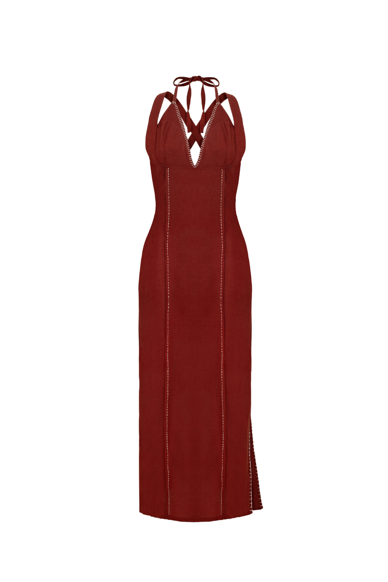 Kavya Halter Midi Dress, Alternate, color, Rust