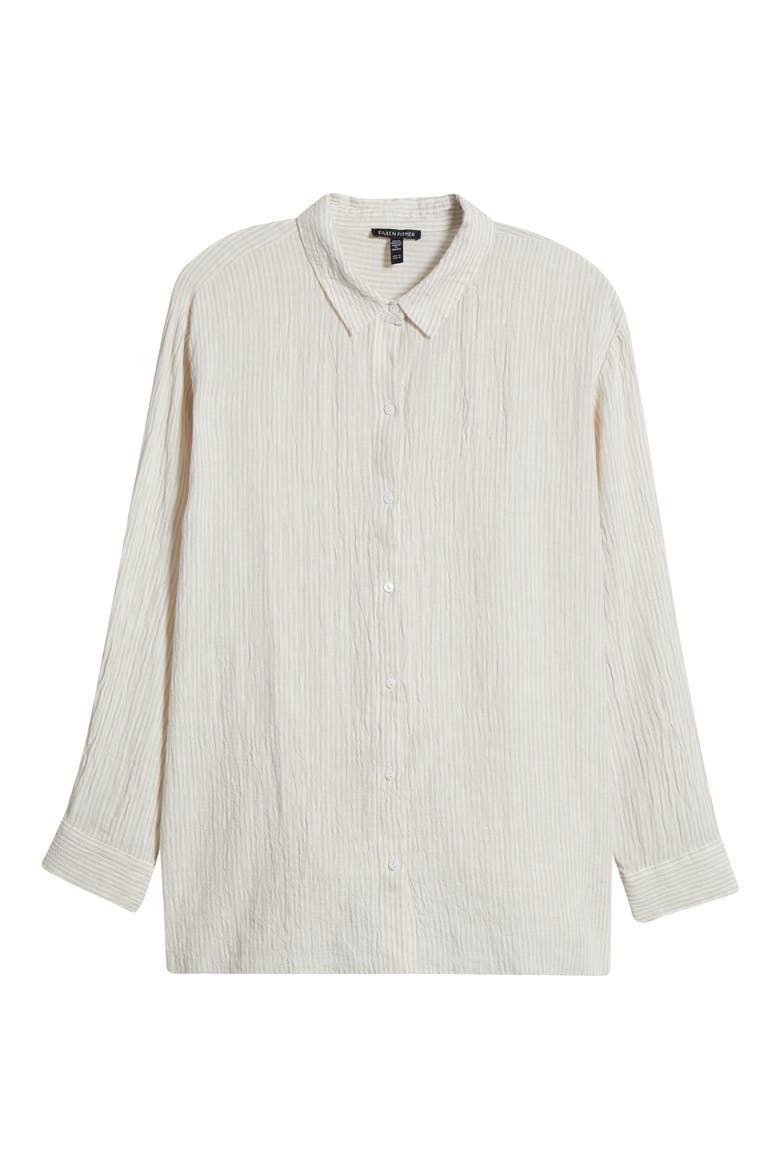 Crinkled Stripe Organic Linen Button-Up Shirt, Alternate, color, CHALK