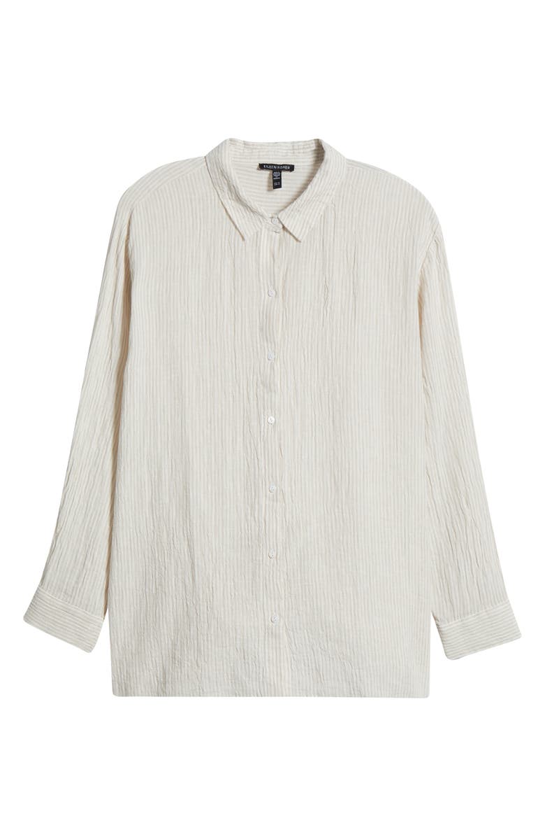 Eileen Fisher Crinkled Stripe Organic Linen Button-Up Shirt, Alternate, color, Chalk