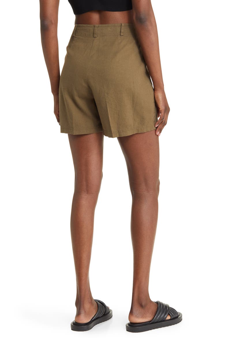 Pleated Linen Blend Shorts, Alternate, color, OLIVE SARMA