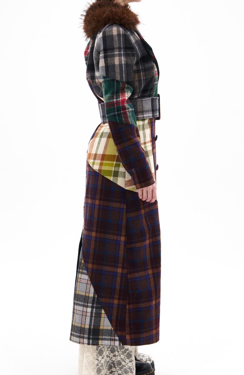 AZALEA WANG Cadault Plaid Patchwork Trench Coat, Alternate, color, Brown Multi