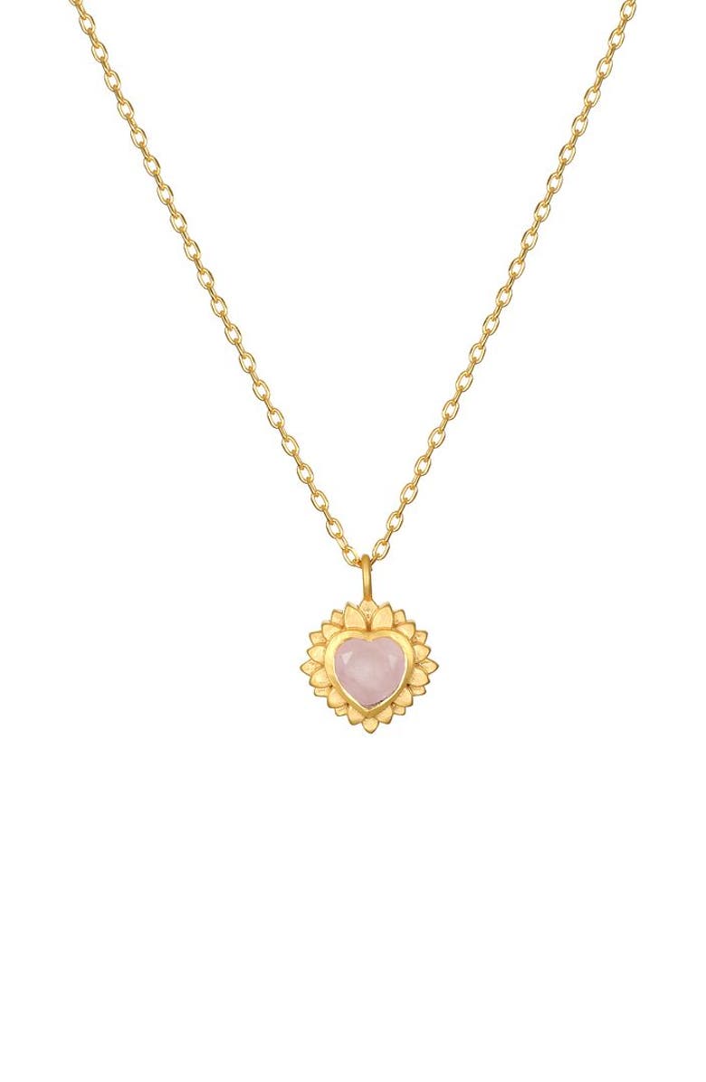 Satya Jewelry Journey to Love Rose Quartz Lotus Heart Necklace, Main, color, Gold