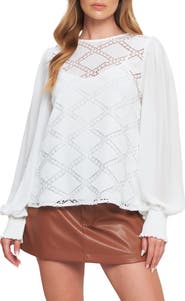 FLYING TOMATO Long Sleeve Mixed Media Top