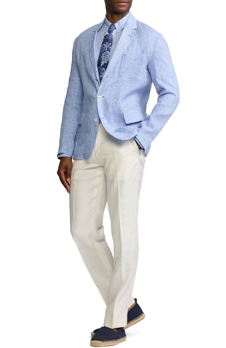 Ralph Lauren Purple Label Glen Check Single Breasted Linen Sport Coat, Alternate, color, Cornflower Blue/ White