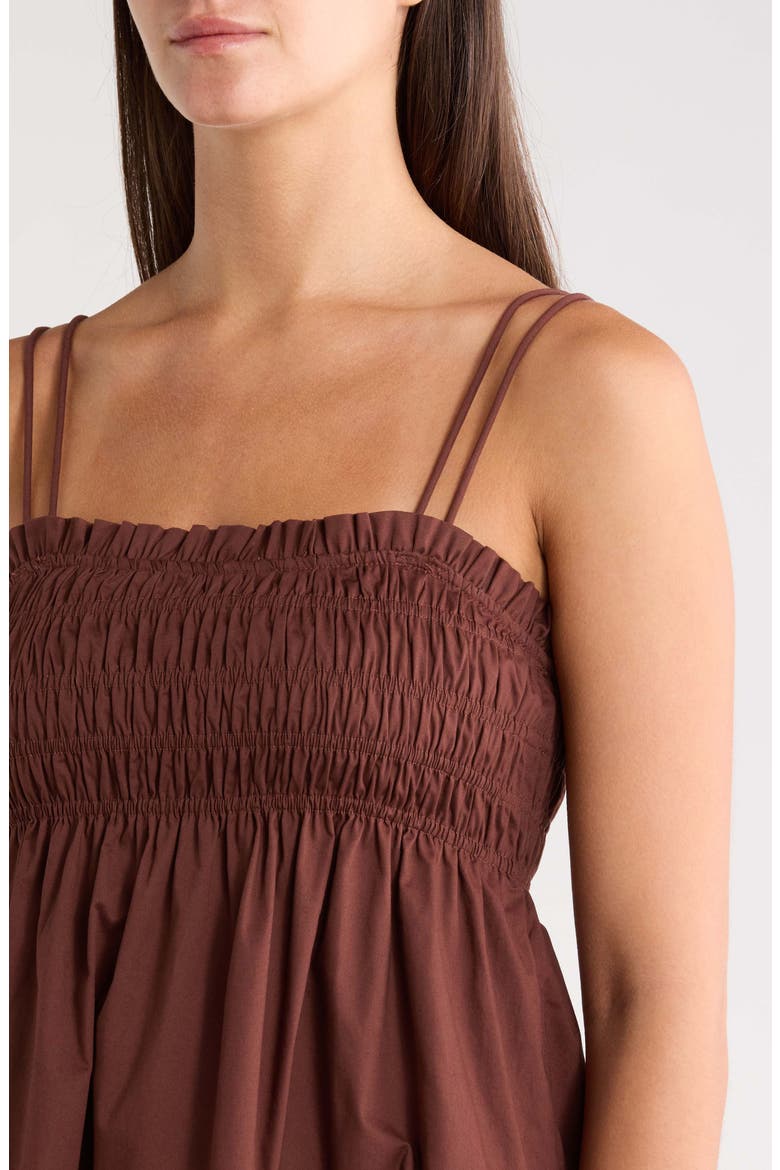 Gennie Smocked Tiered Cotton Midi Dress, Alternate, color, BROWN