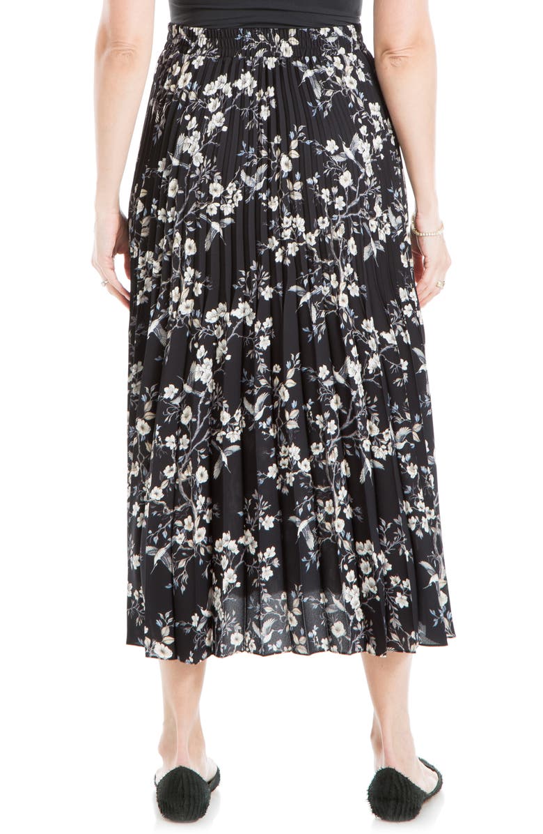 MAX STUDIO Graduated Pleat Knee-Length Midi Skirt, Alternate, color, Black/ Cream Blossom