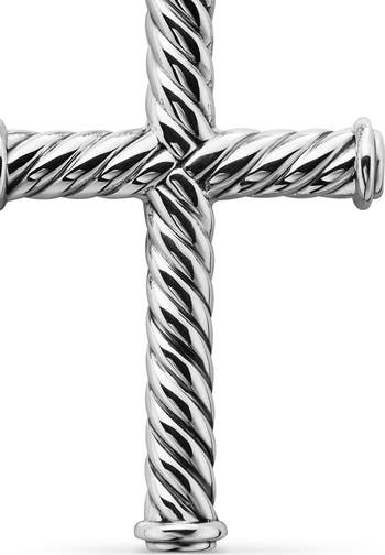 Cable Cross Pendant in Sterling Silver, 35mm