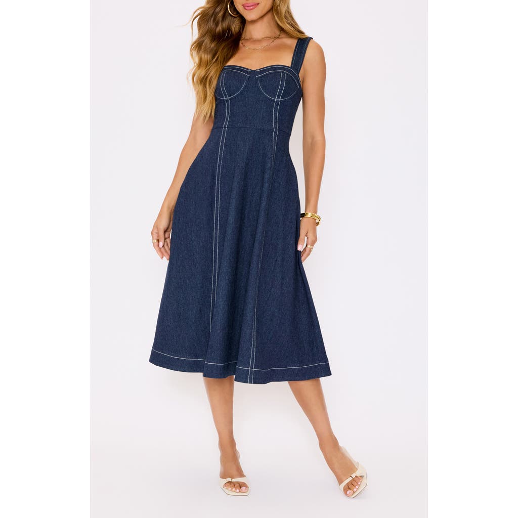 Vici Collection Rey Bustier Bodice Denim Midi Dress In Blue
