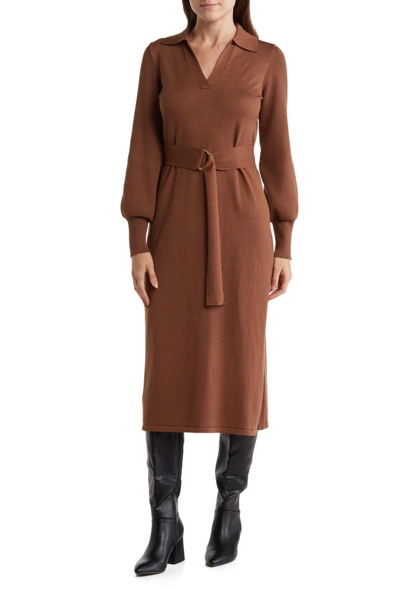 Long Sleeve Sweater Dress, Main, color, DARK BROWN