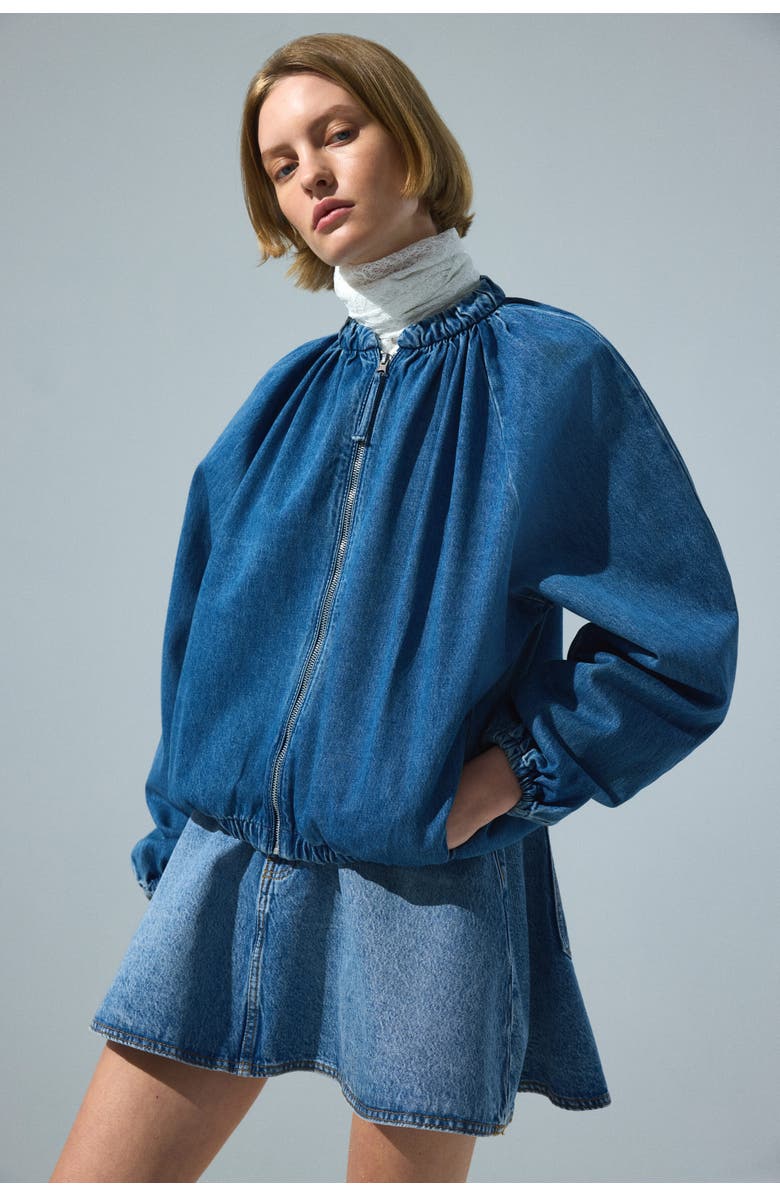 H&M Gathered bomber jacket, Main, color, Denim Blue
