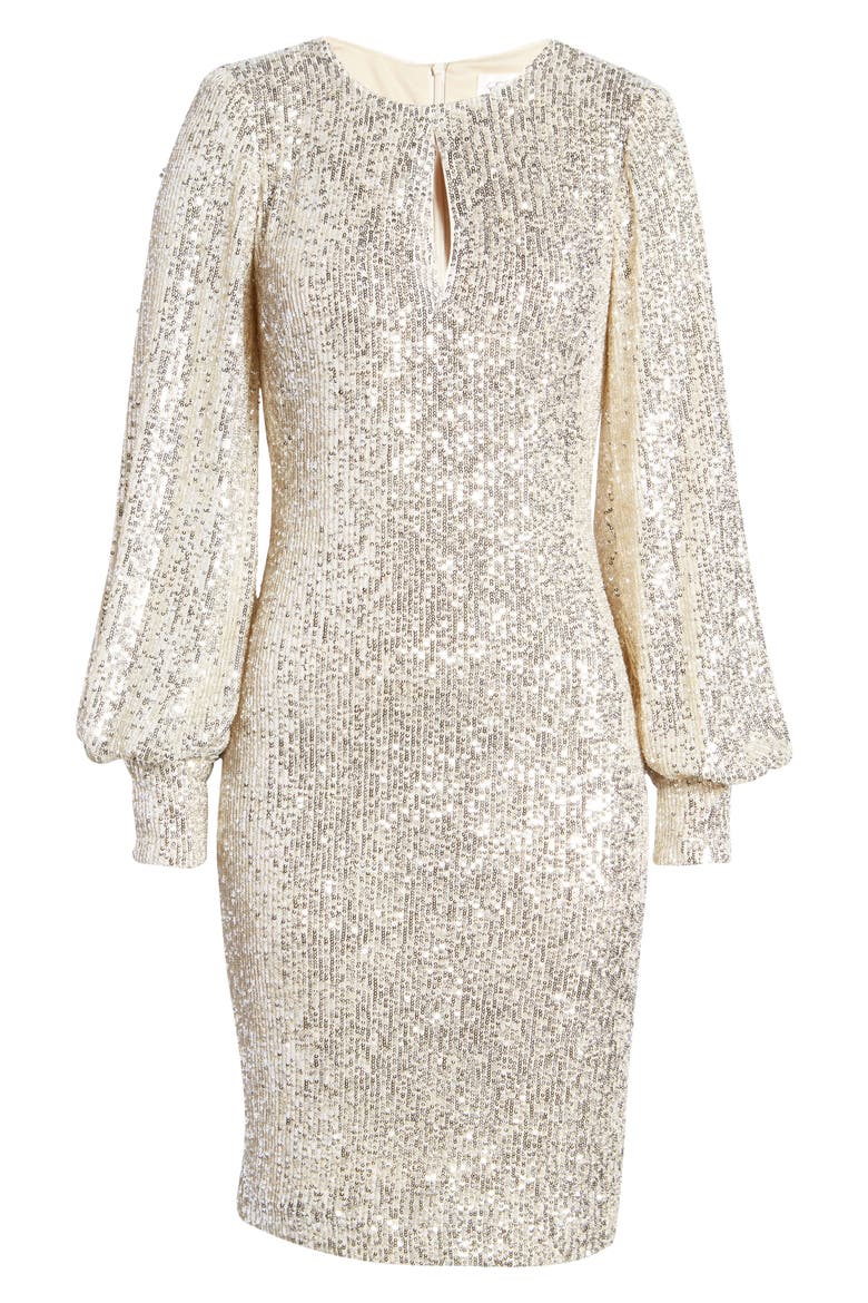 Long Sleeve Sequin Cocktail Dress, Alternate, color, SILVER