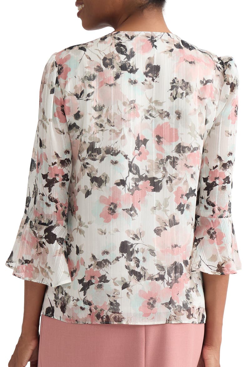 Floral Print Metallic Ruffle Top, Alternate, color, VANILLA ICE MULTI