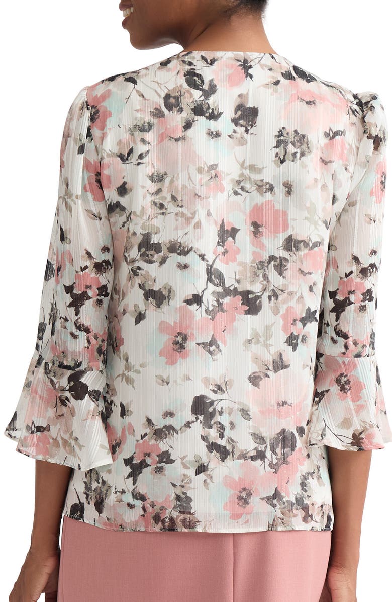 KASPER Floral Print Metallic Ruffle Top, Alternate, color, Vanilla Ice Multi
