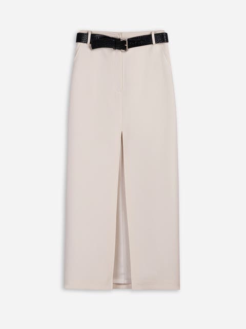 Belted Front Slit Maxi Skirt
