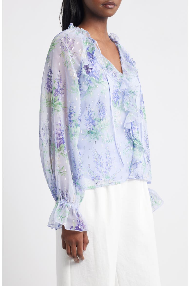 Floral Ruffle Clip Dot Chiffon Top, Alternate, color, GREEN