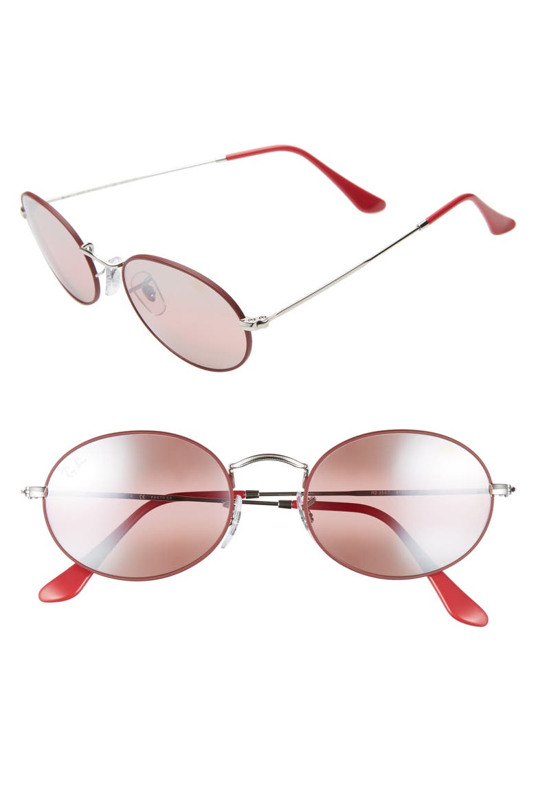 54mm Round Sunglasses, Main, color, SILVER/ RED MIRROR
