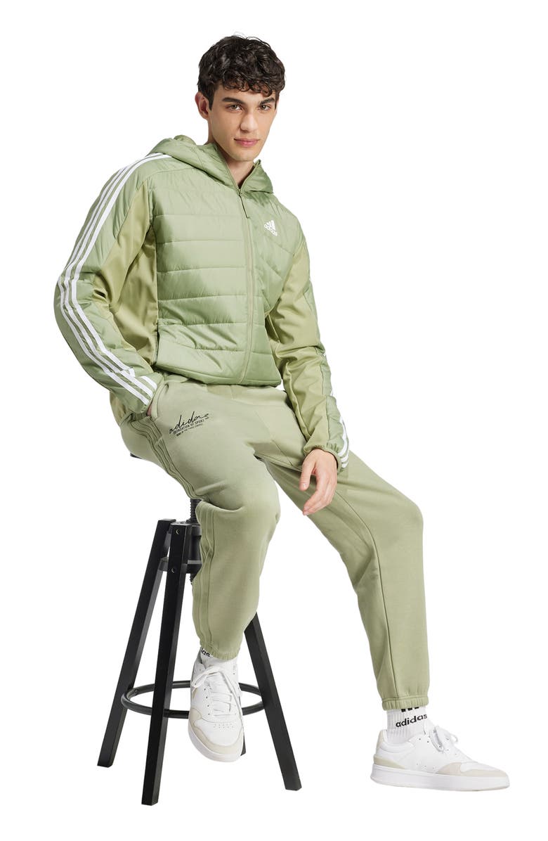 adidas Essentials 3-Stripes Insulated Hooded Hybrid Jacket, Alternate, color, 