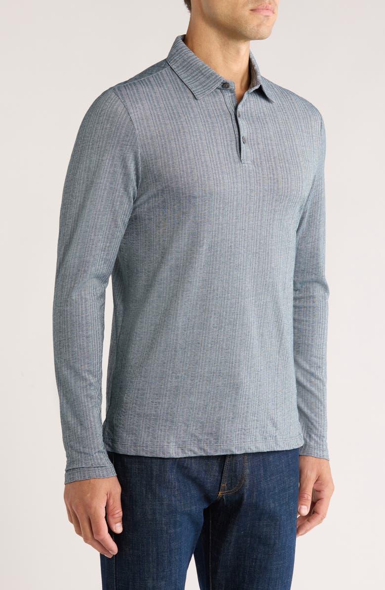 Robert Barakett Monolif Stripe Long Sleeve Polo, Alternate, color, Night Teal