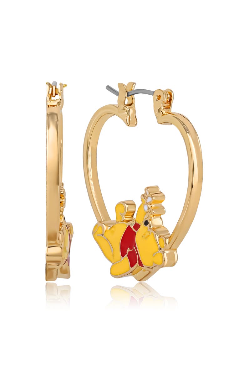 Disney Winnie the Pooh Heart Hoop Earrings, Gold-Tone with Red Enamel, Alternate, color, Gold