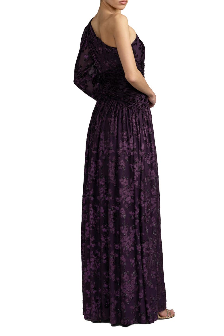 One Shoulder Burnout Velvet Gown, Alternate, color, Amethyst