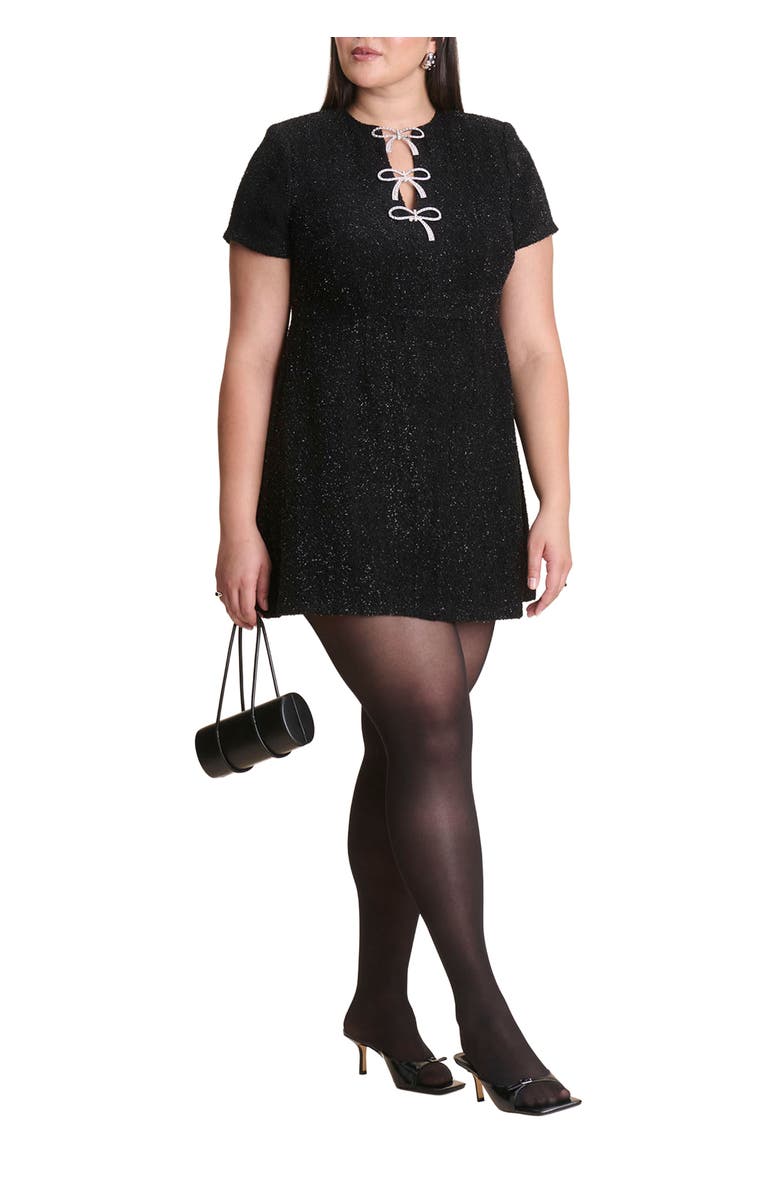 ELOQUII Crystal Bow Tweed Mini Dress, Main, color, 