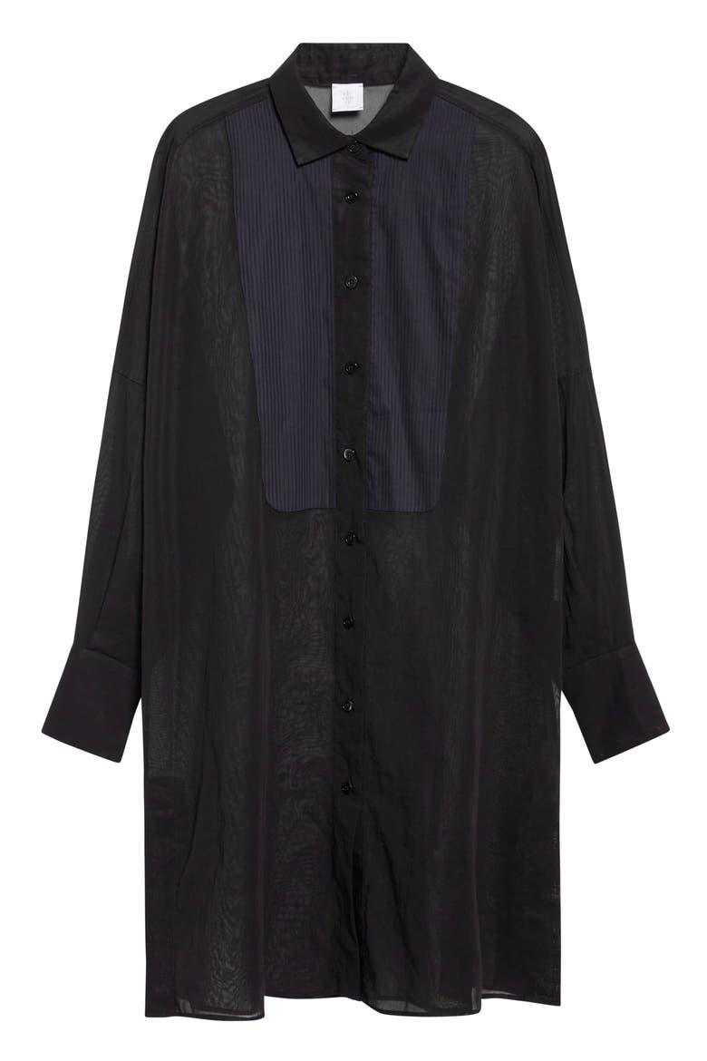 Tunic Cotton Gauze Button-Up Tuxedo Shirt, Alternate, color, 22 BLACK