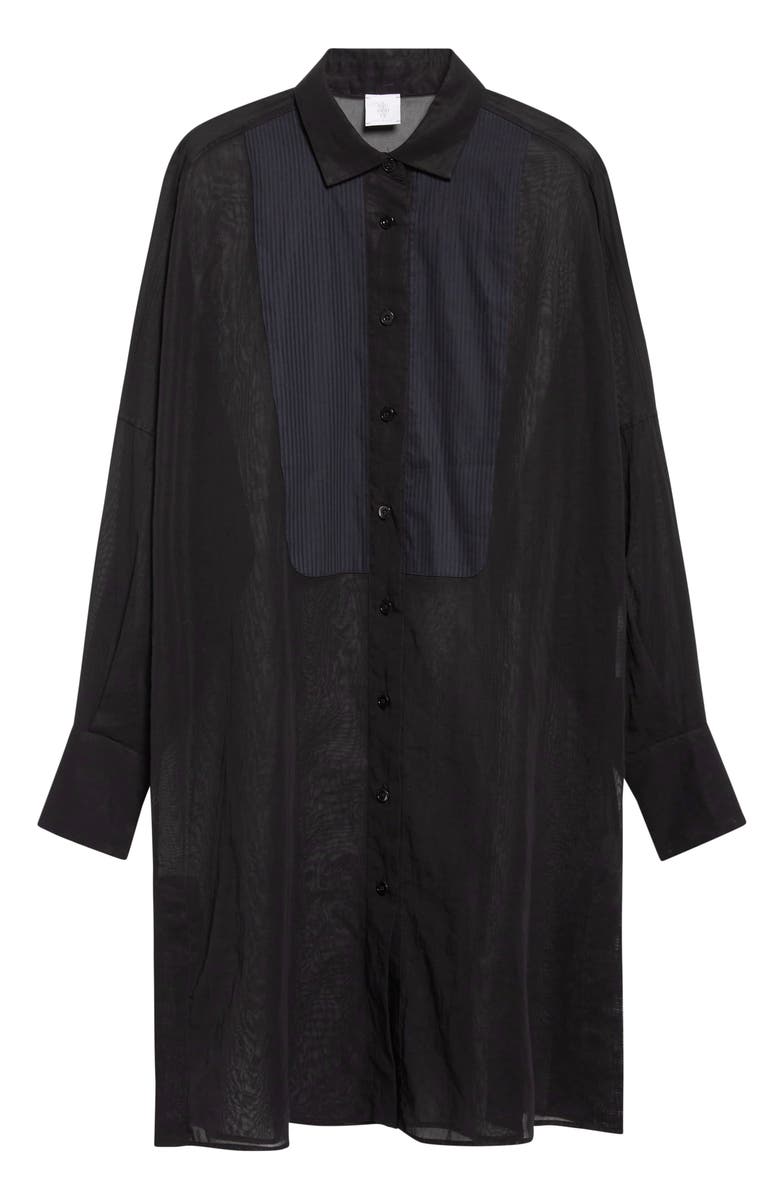 Eleventy Tunic Cotton Gauze Button-Up Tuxedo Shirt, Alternate, color, 22 Black