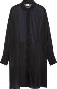 Eleventy Tunic Cotton Gauze Button-Up Tuxedo Shirt