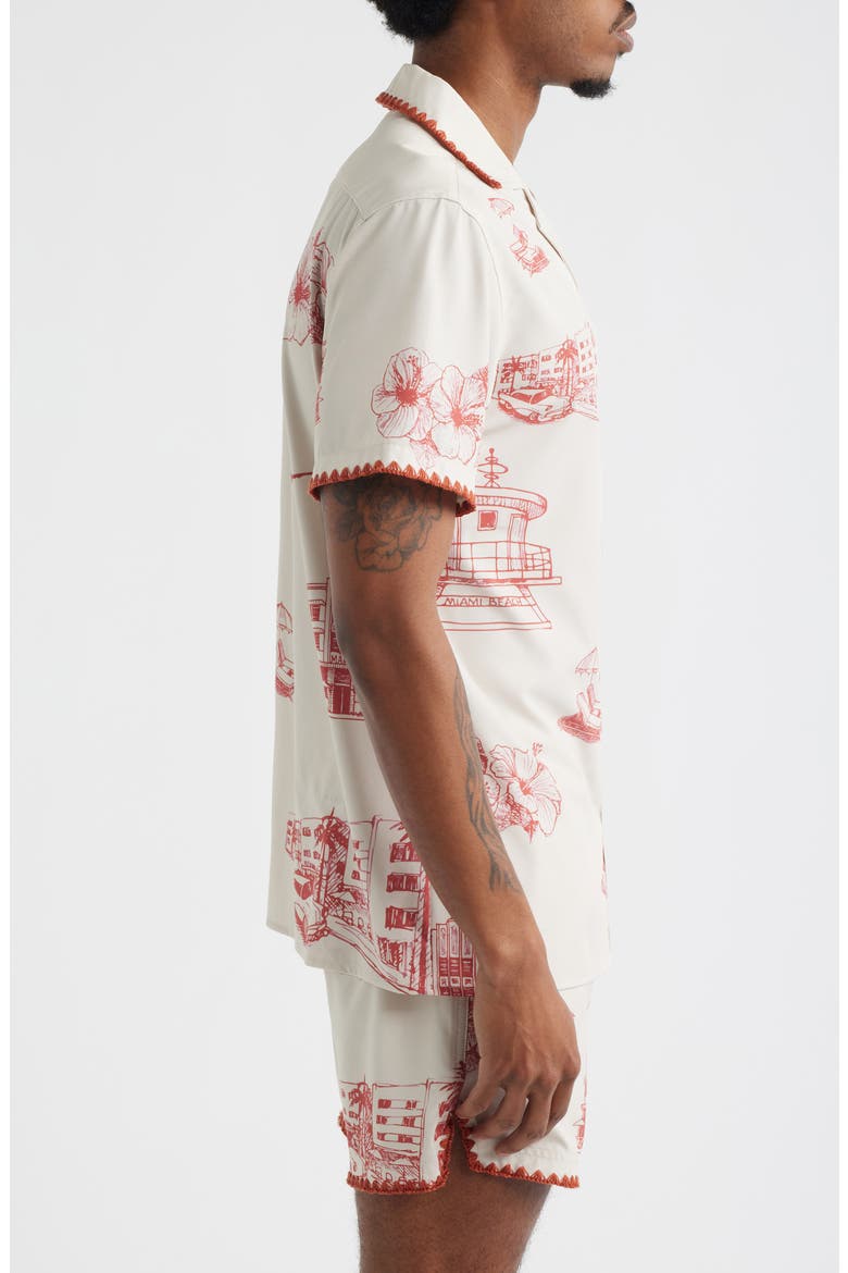Ocean Drive Print Camp Shirt, Alternate, color, RED