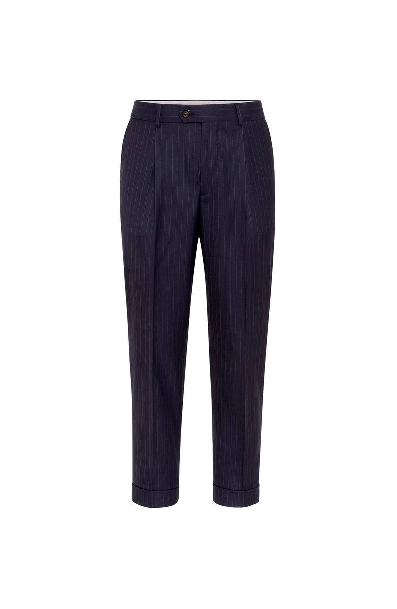 Brunello Cucinelli Leisure fit trousers with pleats, Main, color, Navy Blue