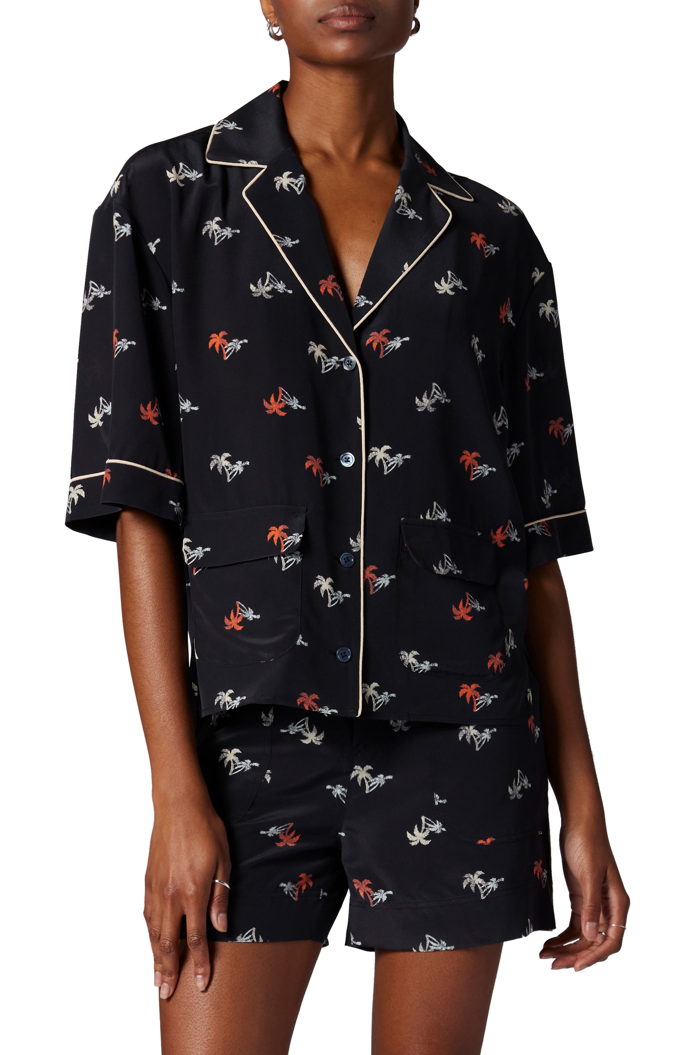 Equipment Leon Palm Print Silk Button-Up Shirt (Women) | Nordstromrack