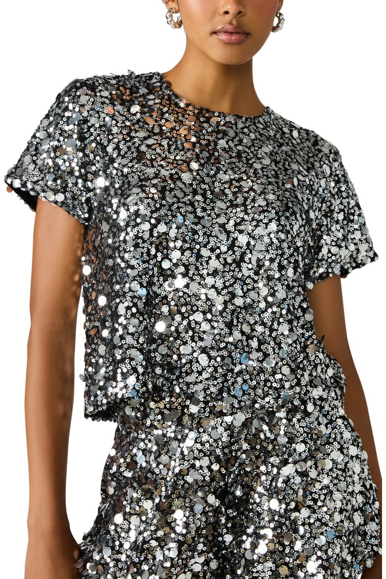 Cressa Sequin & Paillette Crop Top, Alternate, color, SILVER
