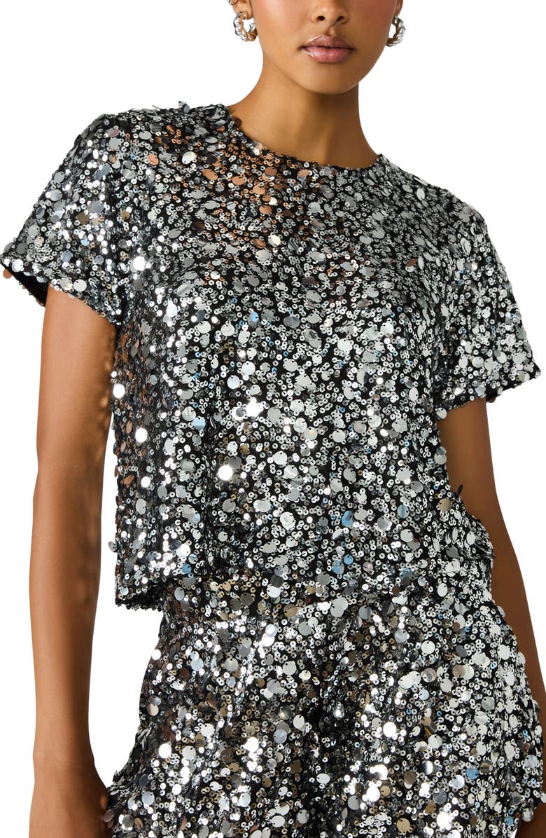 Steve Madden Cressa Sequin & Paillette Crop Top, Alternate, color, Silver