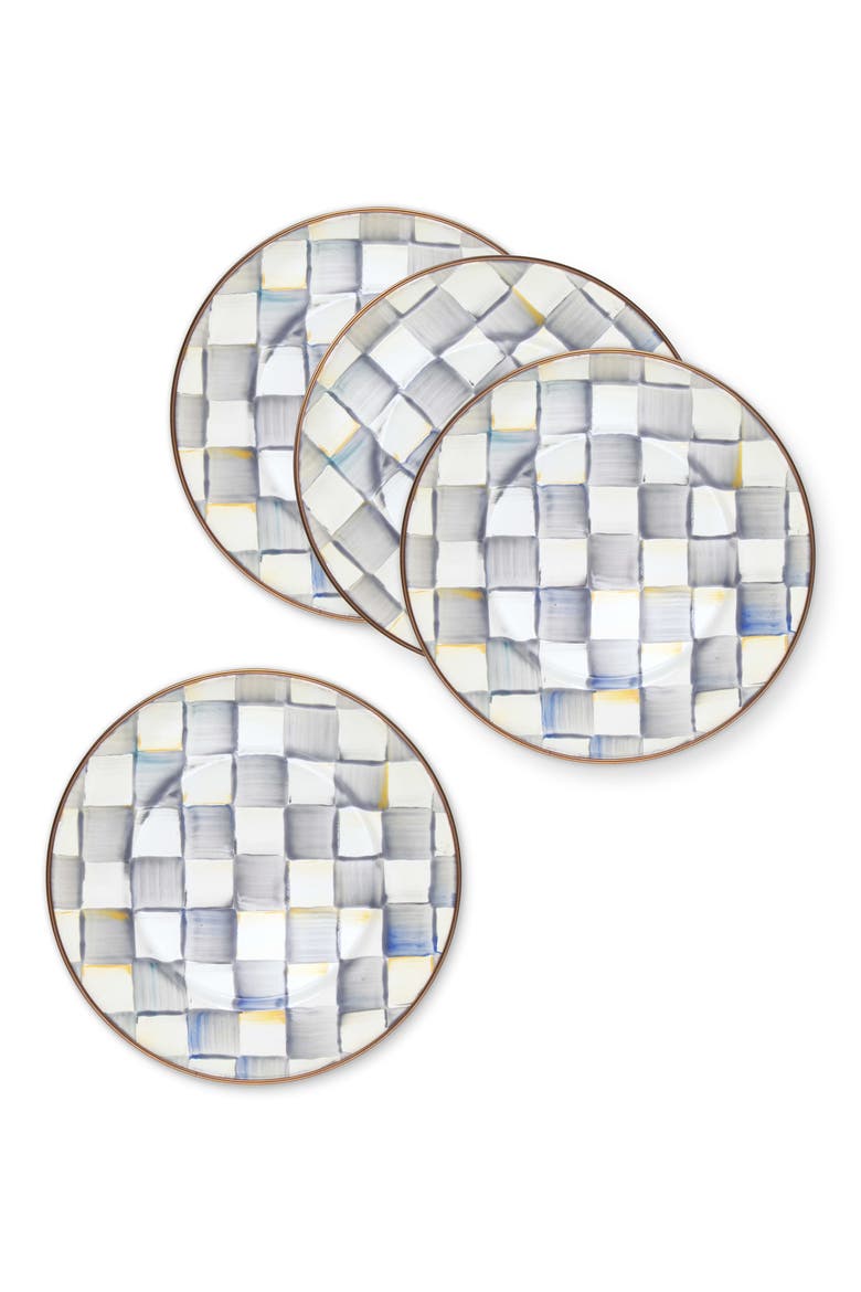 Sterling Check® Set of 4 Salad Plates, Alternate, color, GREY/ WHITE