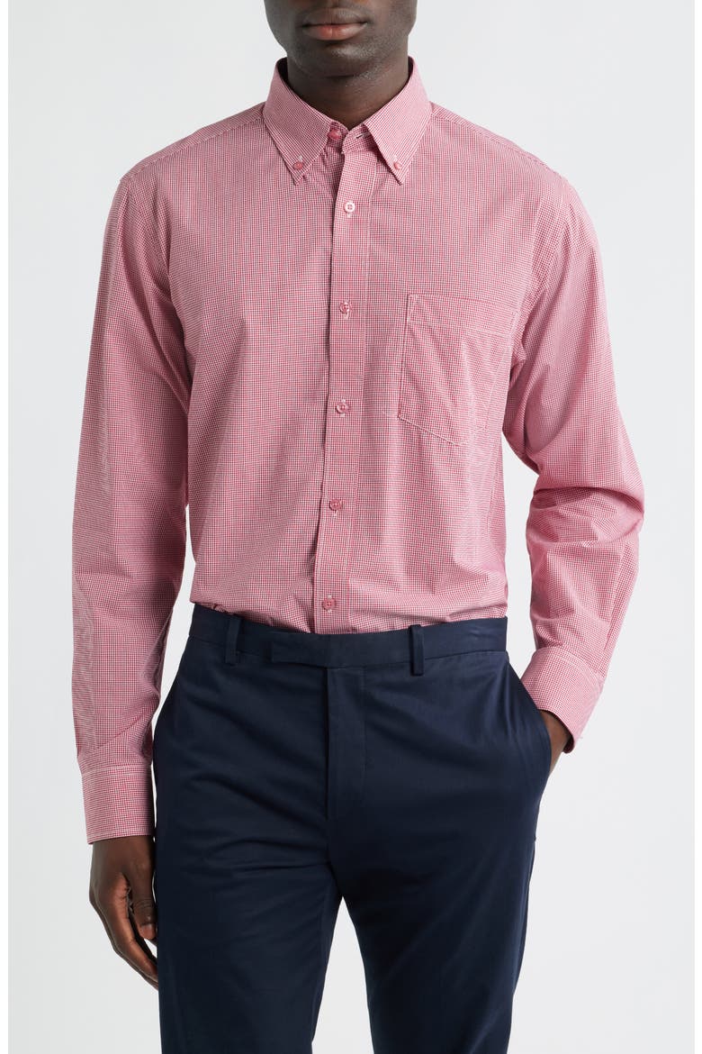 Regular Fit Gingham Check Cotton Button-Down Shirt, Main, color, RED