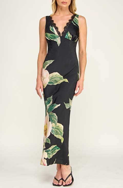 Bias Cut Floral Satin Dress
