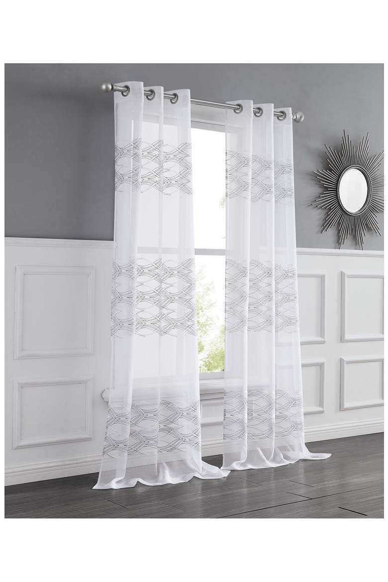 Set of 2 Print Sheer Curtain Panels, Main, color, SILVER WHITE