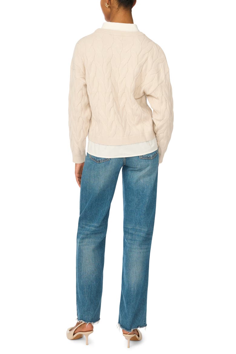 Cable Twofer Sweater, Alternate, color, DUSTY IVORY