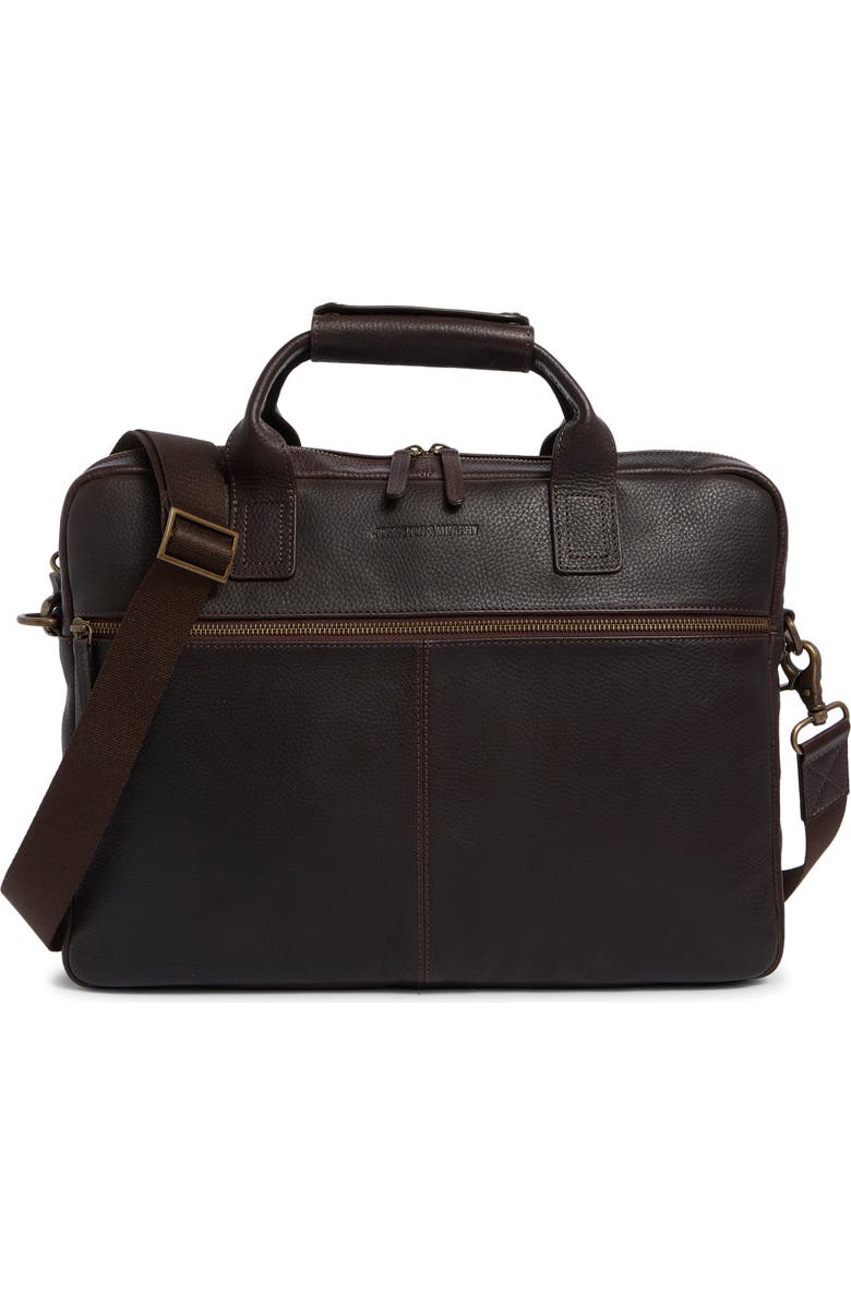 Johnston & Murphy Pebbled Leather Briefcase, Main, color, Dark Brown