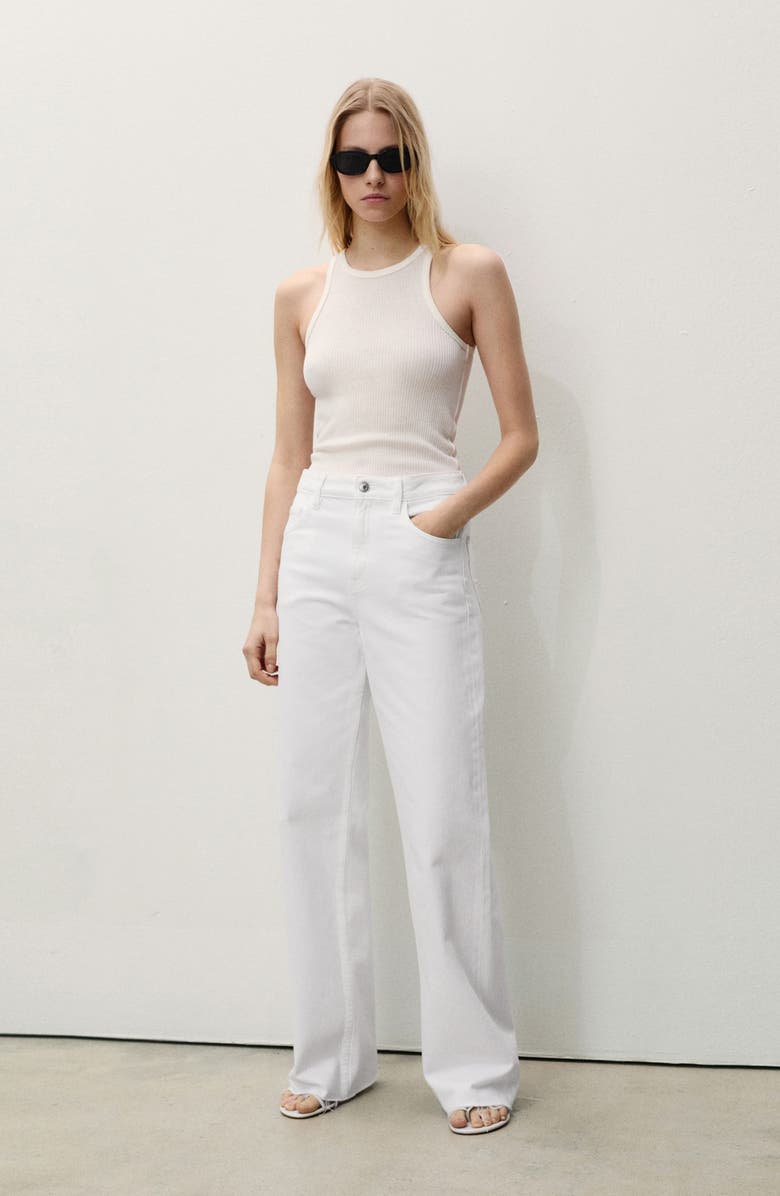 MANGO Raw Hem High Waist Wide Leg Jeans, Alternate, color, 