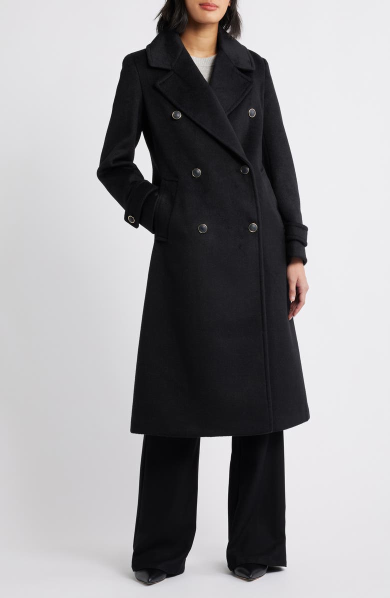 CeCe Double Breasted Coat, Main, color, Black