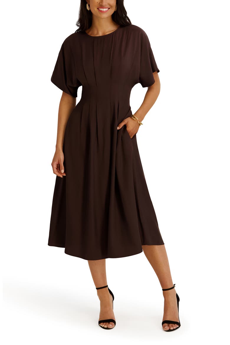 midi dresses with short sleeves Red Split Neck Puff Sleeve Tiered Dress Designed with a button front Short Sleeve Scoop Back Sarah